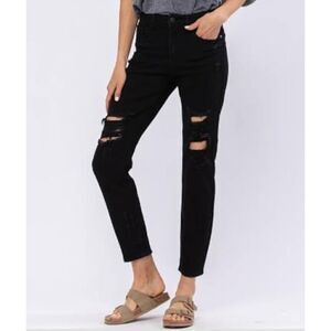 Judy Blue Distressed Black Boyfriend Destroy Jeans JB82161BK Women's Size 11/30